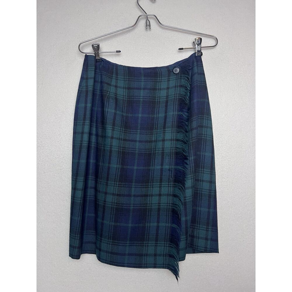 Rafaella Wrap Skirt Blue Green Plaid Midi Skirt Size 8 Vintage 80s